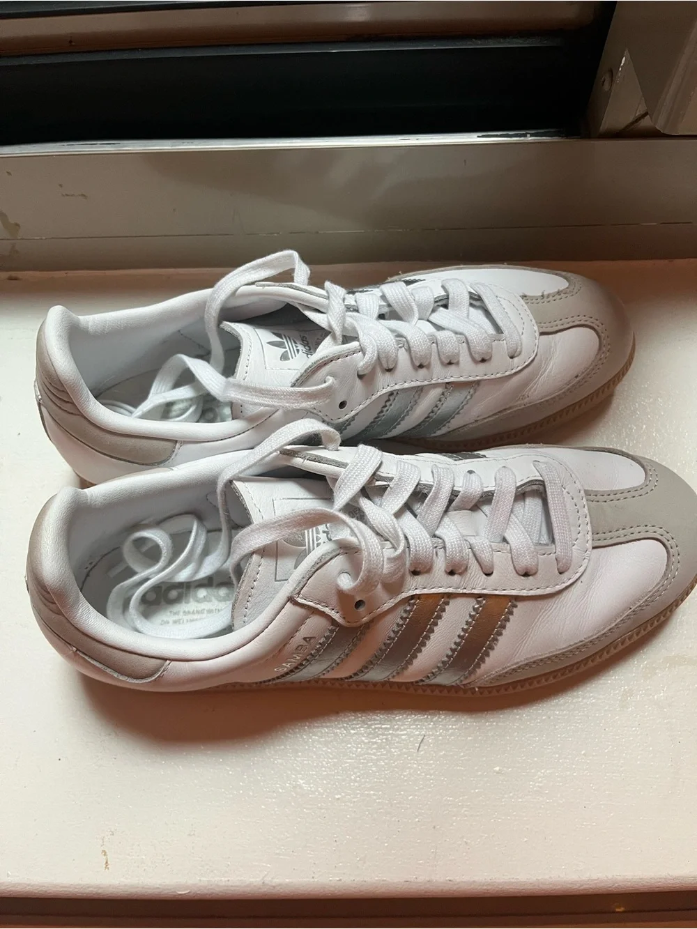 adidas White Sneakers with Silver Stripes
